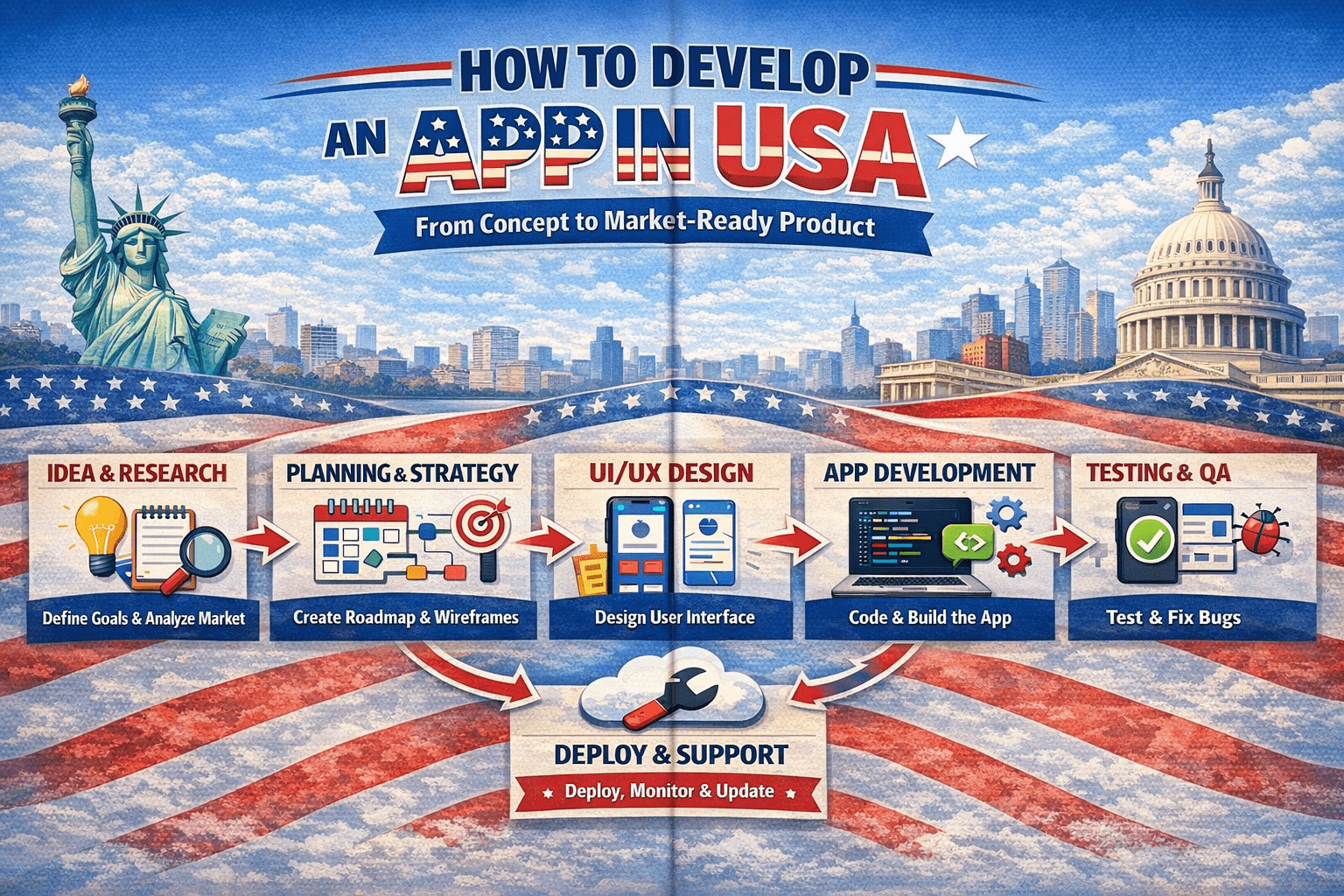 Read more about the article How to Develop an App in USA: From Concept to Market-Ready Product