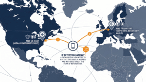Flat design global map showing dynamic data sovereignty routing for HIPAA and GDPR compliance by Webshark Corporation.
